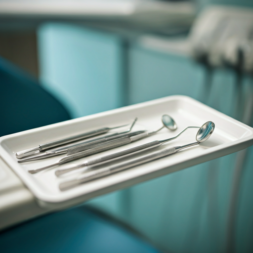 A close-up shot of professional dental tools resting on a clean white tray.
